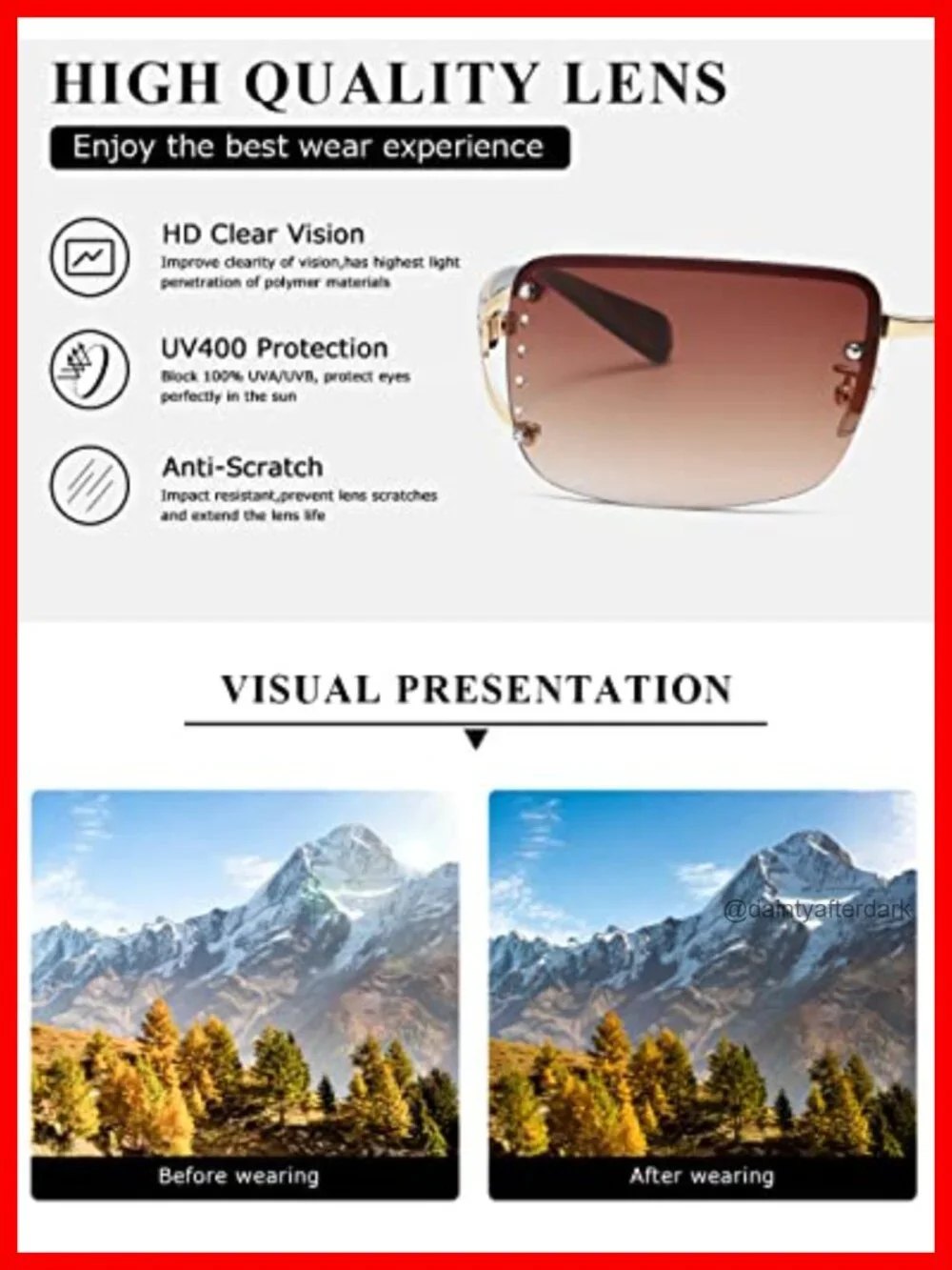 Rectangle Rimless Frameless Sunglasses UV400 Metal Frame Retro Square